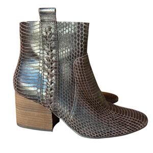 Korks Brown Python Embossed Leather Booties with Block Heels size 7